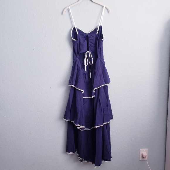 Baltic Born Odette Navy And White Tiered Open Back Midi Dress - Picture 6 of 7